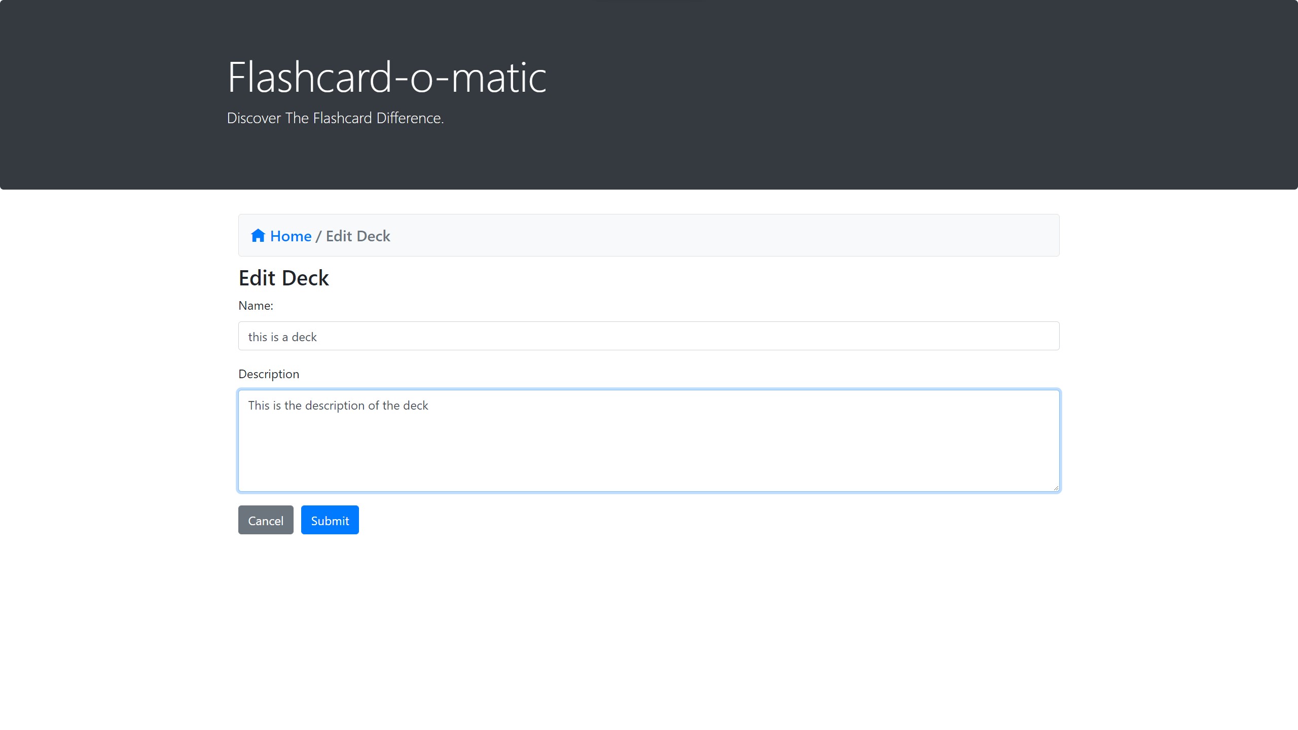 Flashcard-O-Matic edit deck page