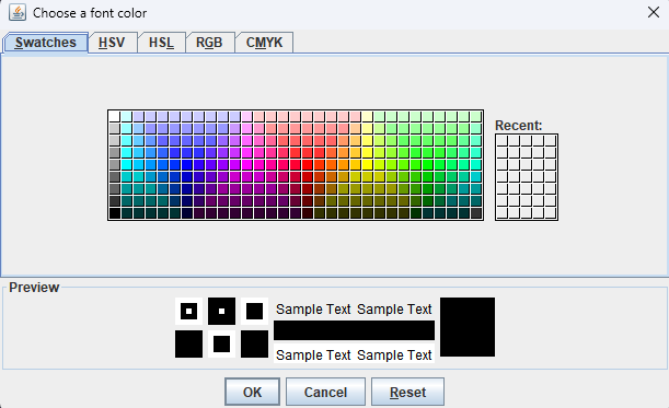 Java Text Editor font color picker