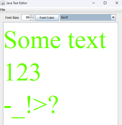 Java Text Editor with and some text with font style and font color changed