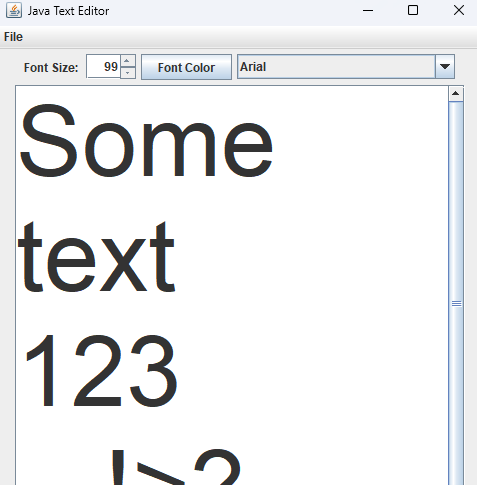 Java Text Editor with and some text with font size changed