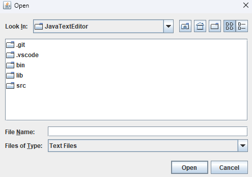 Java Text Editor open file dialog