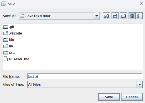 Java Text Editor save file dialog