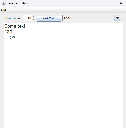 Java Text Editor with some text