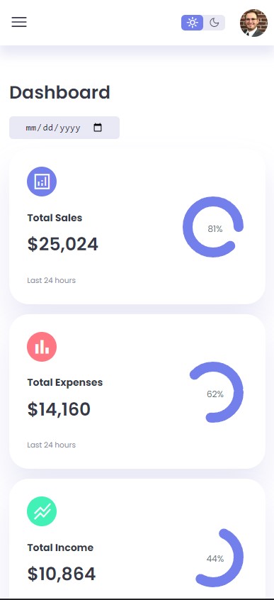 Admin Dashboard first mobile image light mode