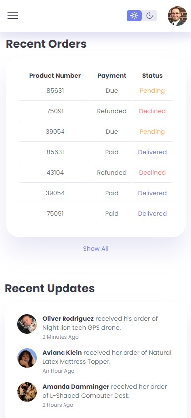 Admin Dashboard second mobile image light mode