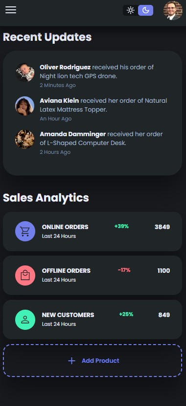 Admin Dashboard third mobile image dark mode