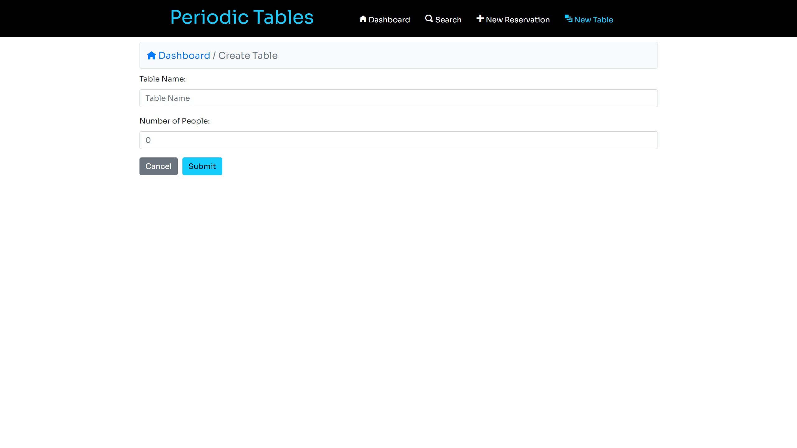 Periodic Tables new table page