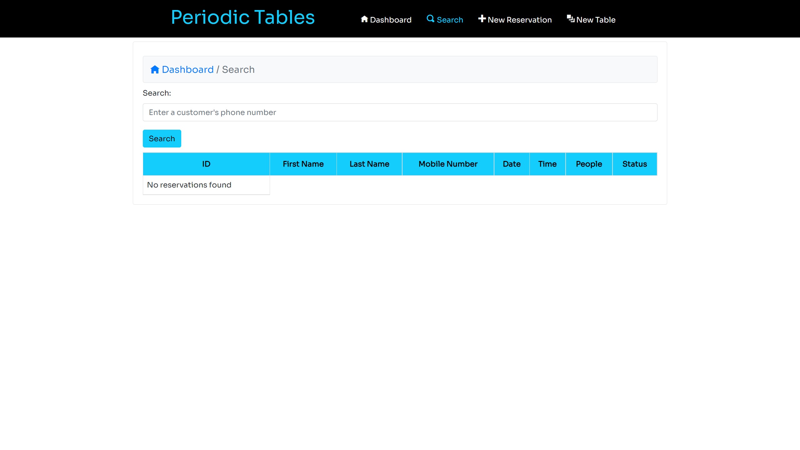 Periodic Tables search page empty