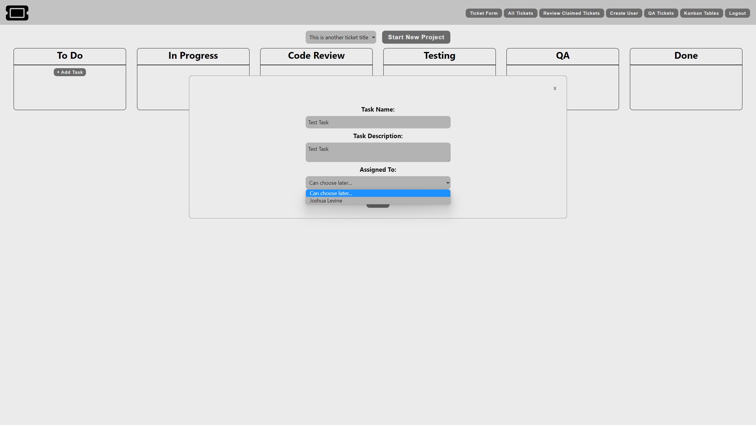 Ticketing Solution Kanban Tables Page